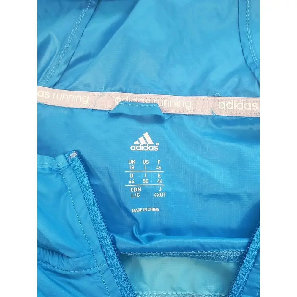 Adidas Running Anthem Jacket Womens L Lightweight Packable Blue Brand